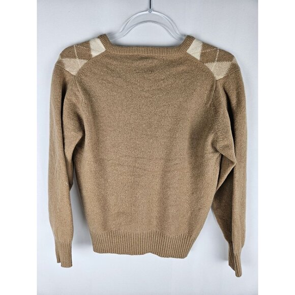 Thomson 100% Pure Lambswool Sweater Medium From Scotland Tan Argyle Grandpa - Picture 4 of 8